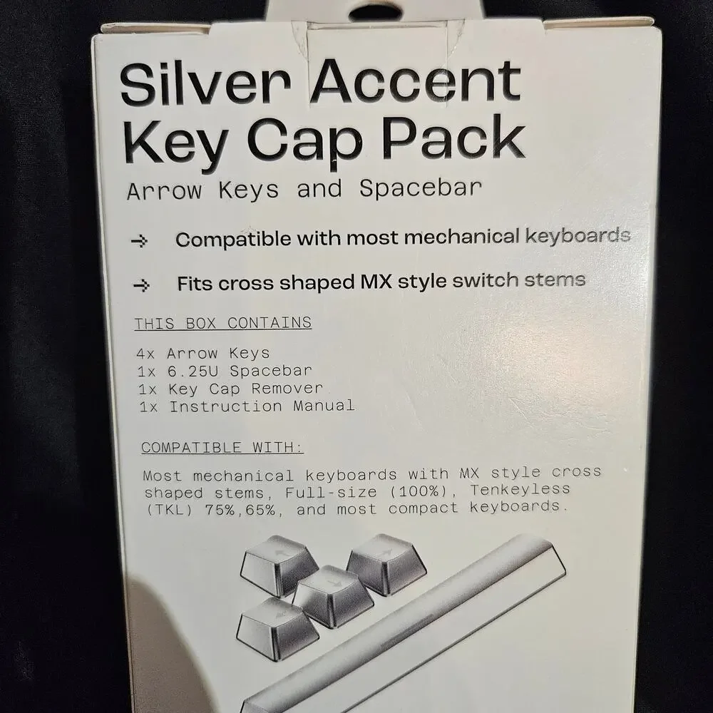 Silver Accent Key Cap Pack of 5 Arrow Keys and spacebar